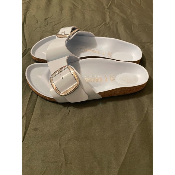 Birkenstock Madrid Big Buckle Light Blue Leather Slide Sandals 38 L7 M5 - Picture 3 of 5